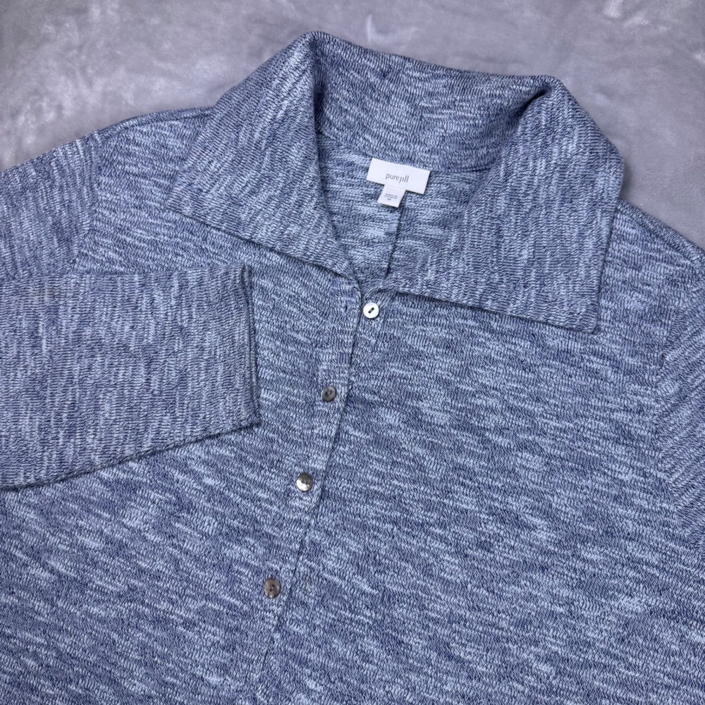 Pure Jill J. Jill Blue White Space Dye Knit Collared Button Top 2X RN97641